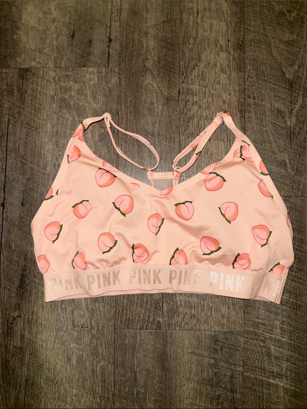 PINK Victoria's Secret Peach-Print Light Pink Bralette with Logo Band